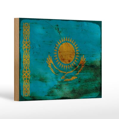 Holzschild Flagge Kasachstan 18x12 cm Kazakhstan Rost Dekoration
