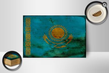 Panneau en bois drapeau Kazakhstan 18x12 cm Kazakhstan décoration rouille 2