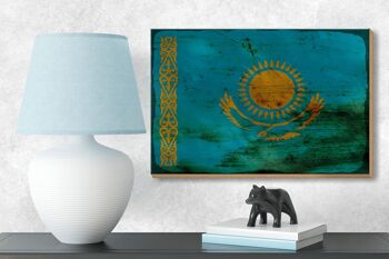 Panneau en bois drapeau Kazakhstan 18x12 cm Kazakhstan décoration rouille 3