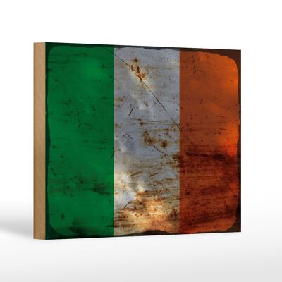 Panneau en bois drapeau Irlande 18x12 cm Drapeau de l'Irlande décoration rouille
