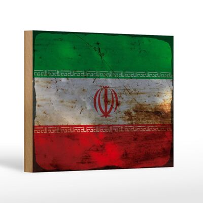 Cartello in legno bandiera Iran 18x12 cm Bandiera dell'Iran decoro ruggine