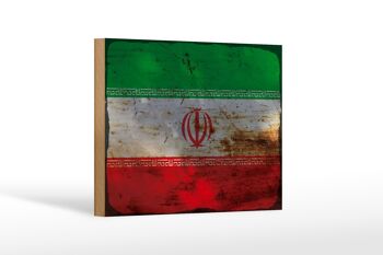 Panneau en bois drapeau Iran 18x12 cm Drapeau de l'Iran décoration rouille 1