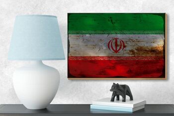 Panneau en bois drapeau Iran 18x12 cm Drapeau de l'Iran décoration rouille 3