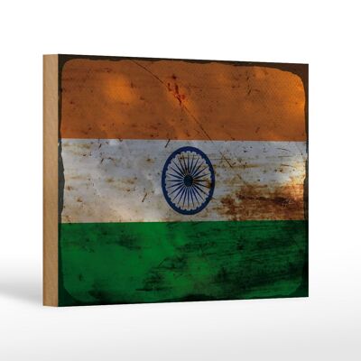 Letrero de madera bandera India 18x12 cm Bandera de India decoración óxido