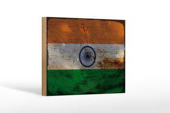 Panneau en bois drapeau Inde 18x12 cm Drapeau de l'Inde décoration rouille 1