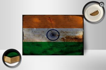 Panneau en bois drapeau Inde 18x12 cm Drapeau de l'Inde décoration rouille 2