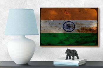 Panneau en bois drapeau Inde 18x12 cm Drapeau de l'Inde décoration rouille 3