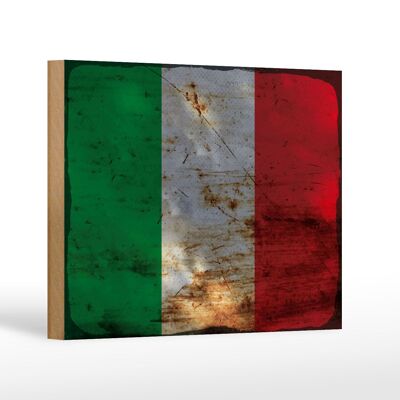 Cartello in legno bandiera Italia 18x12 cm Bandiera dell'Italia decoro ruggine