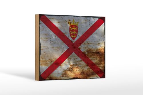 Holzschild Flagge Jersey 18x12 cm Flag of Jersey Rost Dekoration