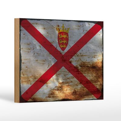 Letrero de madera bandera Jersey 18x12 cm Bandera de Jersey decoración óxido