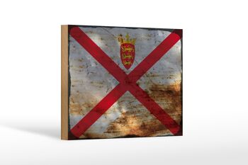 Panneau en bois drapeau Jersey 18x12 cm Drapeau de Jersey décoration rouille 1