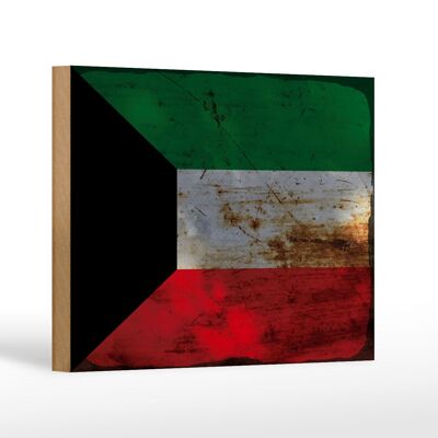 Holzschild Flagge Kuwait 18x12 cm Flag of Kuwait Rost Dekoration