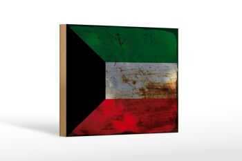 Panneau en bois drapeau Koweït 18x12 cm Drapeau du Koweït décoration rouille 1