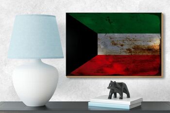 Panneau en bois drapeau Koweït 18x12 cm Drapeau du Koweït décoration rouille 3