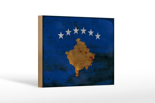 Holzschild Flagge Kosovo 18x12 cm Flag of Kosovo Rost Dekoration