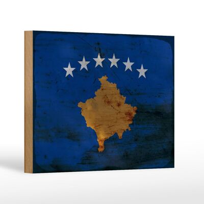 Holzschild Flagge Kosovo 18x12 cm Flag of Kosovo Rost Dekoration
