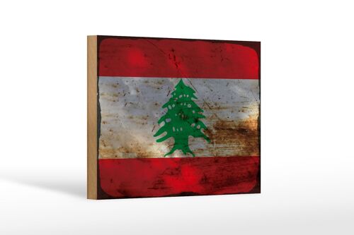 Holzschild Flagge Libanon 18x12 cm Flag of Lebanon Rost Dekoration