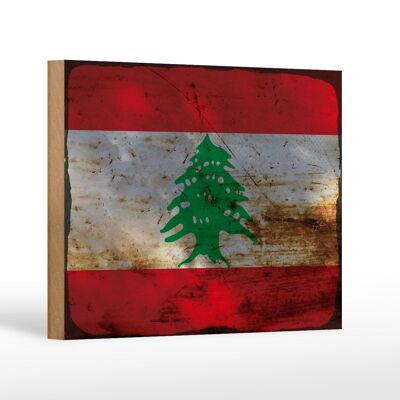 Holzschild Flagge Libanon 18x12 cm Flag of Lebanon Rost Dekoration