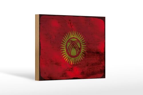 Holzschild Flagge Kirgisistan 18x12 cm Kyrgyzstan Rost Dekoration