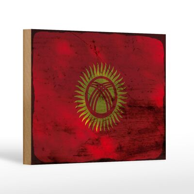 Cartello bandiera in legno Kirghizistan 18x12 cm Decoro ruggine Kirghizistan