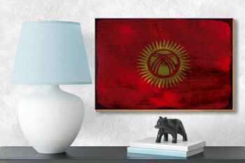 Panneau en bois drapeau Kirghizistan 18x12 cm Kirghizistan décoration rouille 3