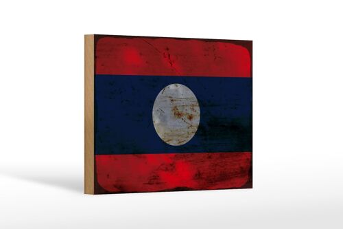 Holzschild Flagge Laos 18x12 cm Flag of Laos Rost Dekoration