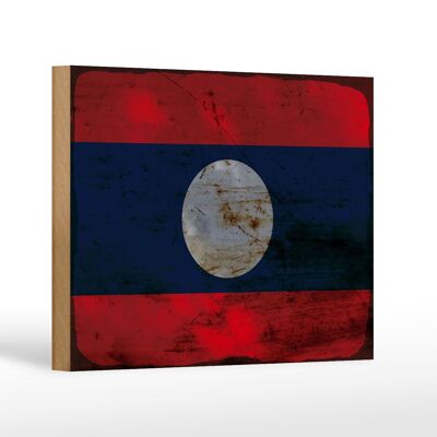Holzschild Flagge Laos 18x12 cm Flag of Laos Rost Dekoration