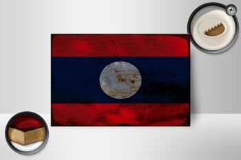 Panneau en bois drapeau Laos 18x12 cm Drapeau du Laos décoration rouille 2
