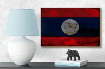 Panneau en bois drapeau Laos 18x12 cm Drapeau du Laos décoration rouille 3