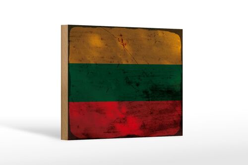 Holzschild Flagge Litauen 18x12 cm Flag of Lithuania Rost Dekoration