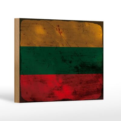 Panneau en bois drapeau Lituanie 18x12 cm Drapeau de Lituanie décoration rouille