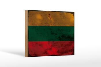 Panneau en bois drapeau Lituanie 18x12 cm Drapeau de Lituanie décoration rouille 1