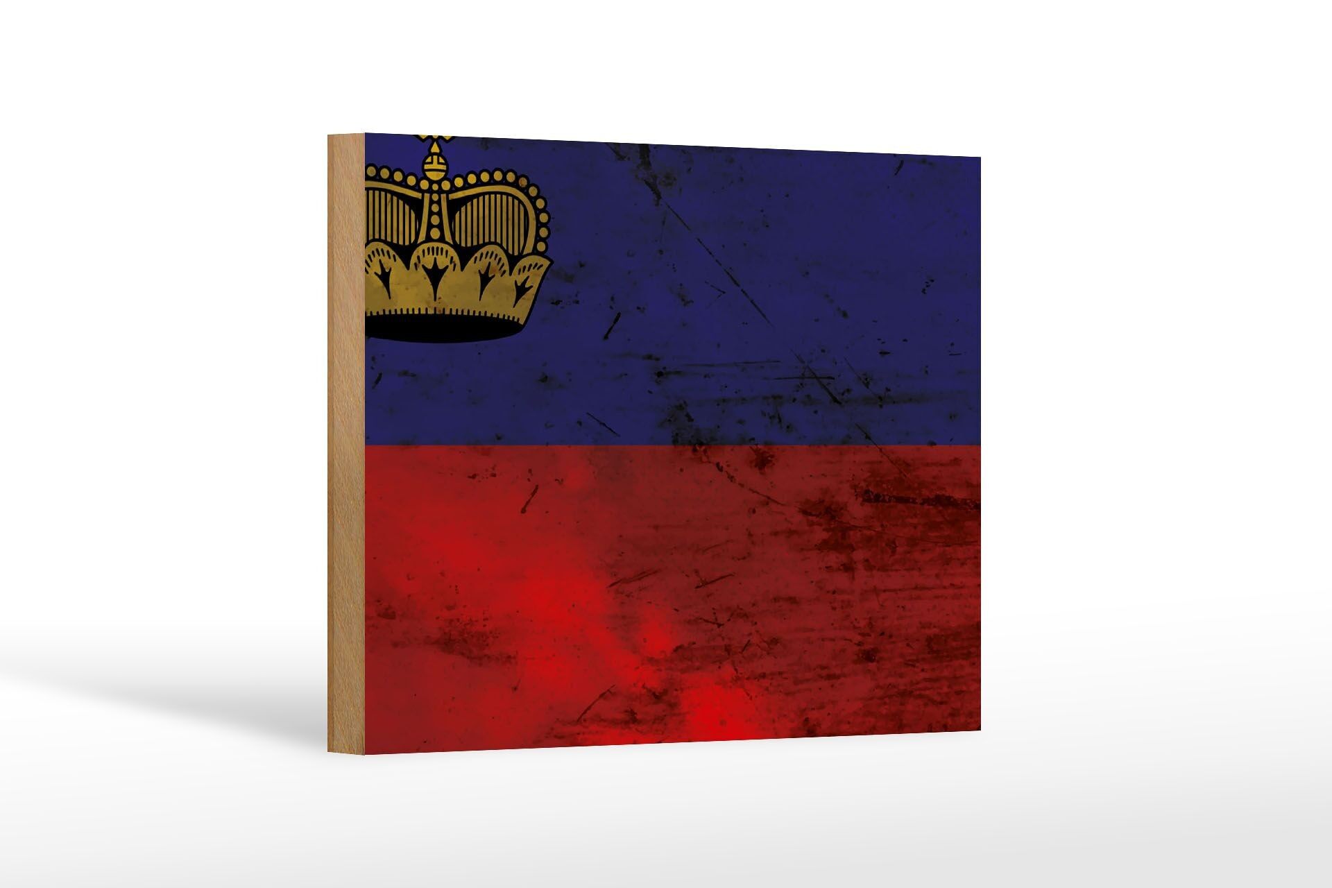 Holzschild Flagge Liechtenstein 18x12 cm Flag Rost Dekoration