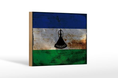 Holzschild Flagge Lesotho 18x12 cm Flag of Lesotho Rost Dekoration
