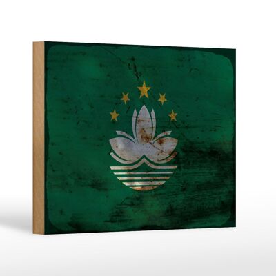 Cartello in legno bandiera Macao 18x12 cm Bandiera di Macao decorazione ruggine