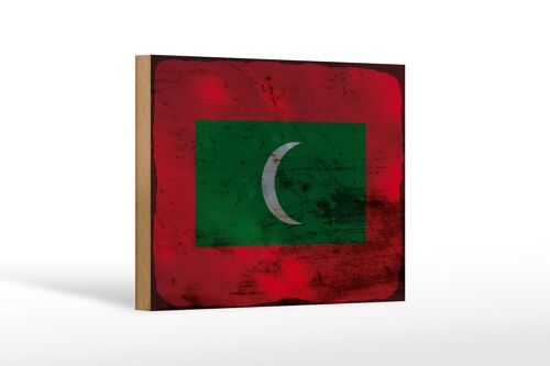 Holzschild Flagge Malediven 18x12 cm Flag Maldives Rost Dekoration