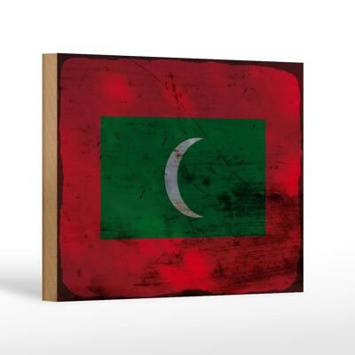 Holzschild Flagge Malediven 18x12 cm Flag Maldives Rost Dekoration