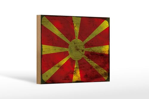 Holzschild Flagge Mazedonien 18x12 cm Flag Macedonia Rost Dekoration