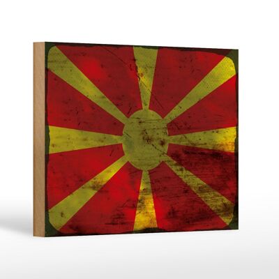 Holzschild Flagge Mazedonien 18x12 cm Flag Macedonia Rost Dekoration