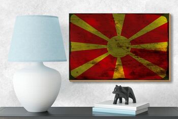 Panneau en bois drapeau Macédoine 18x12 cm Drapeau Macédoine décoration rouille 3