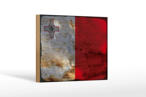 Holzschild Flagge Malta 18x12 cm Flag of Malta Rost Dekoration