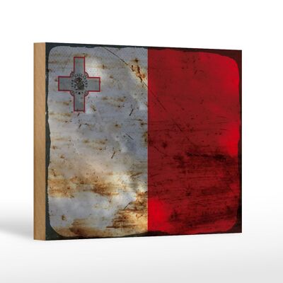 Cartello in legno bandiera Malta 18x12 cm Bandiera di Malta decoro ruggine