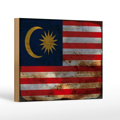 Letrero de madera bandera Malasia 18x12 cm Bandera de Malasia decoración óxido
