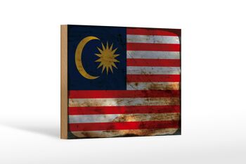 Panneau en bois drapeau Malaisie 18x12 cm Drapeau de la Malaisie décoration rouille 1