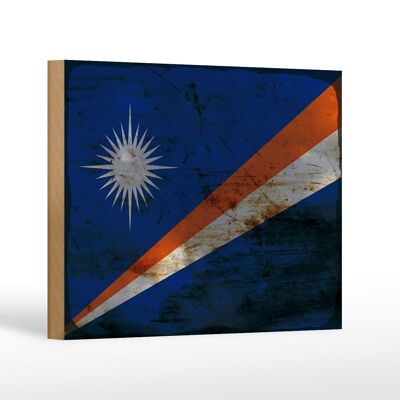 Cartello in legno bandiera Isole Marshall 18x12 cm decorazione ruggine
