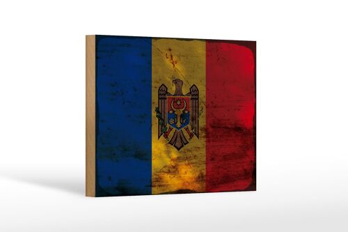 Holzschild Flagge Moldau 18x12 cm Flag of Moldova Rost Dekoration