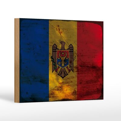 Holzschild Flagge Moldau 18x12 cm Flag of Moldova Rost Dekoration