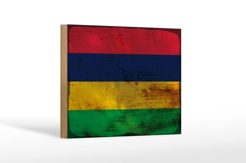 Holzschild Flagge Mauritius 18x12 cm Flag Mauritius Rost Dekoration