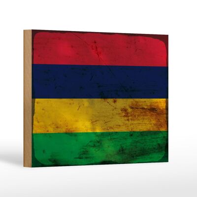 Cartello in legno bandiera Mauritius 18x12 cm Bandiera Mauritius decoro ruggine