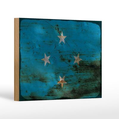 Holzschild Flagge Mikronesien 18x12 cm Micronesia Rost Dekoration